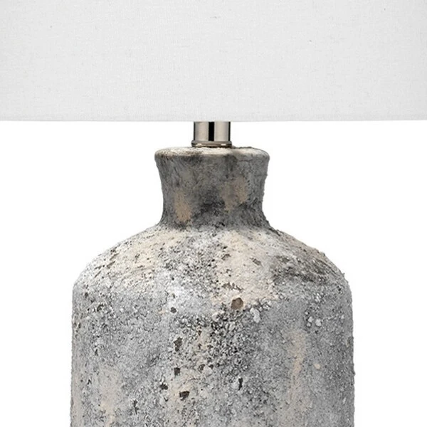 Ceramic Table Lamp with Textured Finish， White and Gray