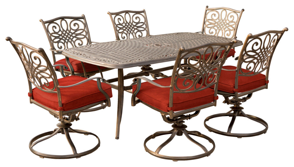 Seasons 7 Piece Dining Set  Red  72 quotx38 quotCast top Table   Mediterranean   Outdoor Dining Sets   by Almo Fulfillment Services  Houzz