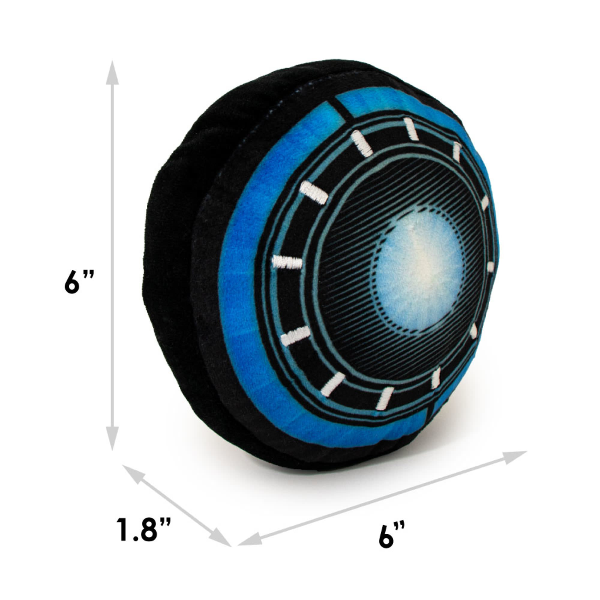 Buckle-Down Black/Blue Marvel Iron Man Arc Reactor Plush Squeaker Dog Toy， Small