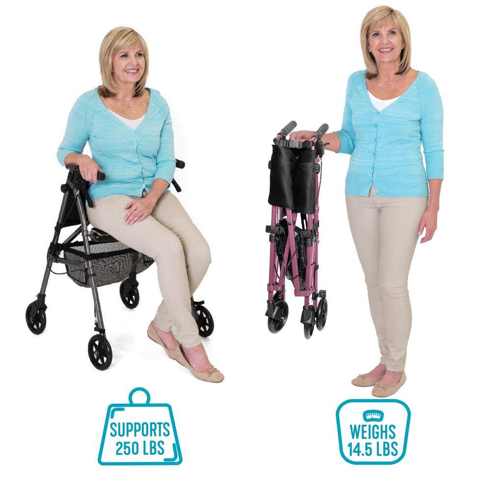 Stander EZ Fold-N-Go Short Lightweight Junior Folding Walker for Seniors and Adults Regal Ros Rollator 4330-RR