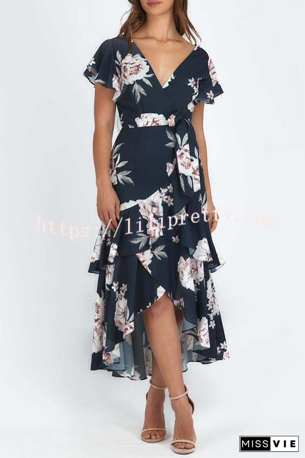 Bold Move Floral Wrap Ruffle Midi Dress