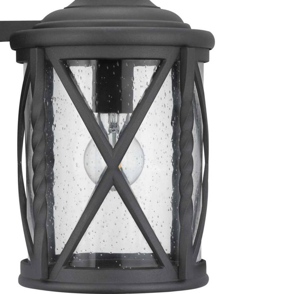 Home Decorators Collection Walcott Manor 8 in. One Light Black Industrial Outdoor Wall Lantern Sconce with Clear Seeded Glass 7954HDCBLDI