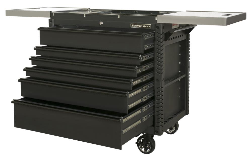 41 6 Drawer Stainless Steel Sliding Top Deluxe Tool Cart with Bumpers， Matte Black with Black Drawer Pulls