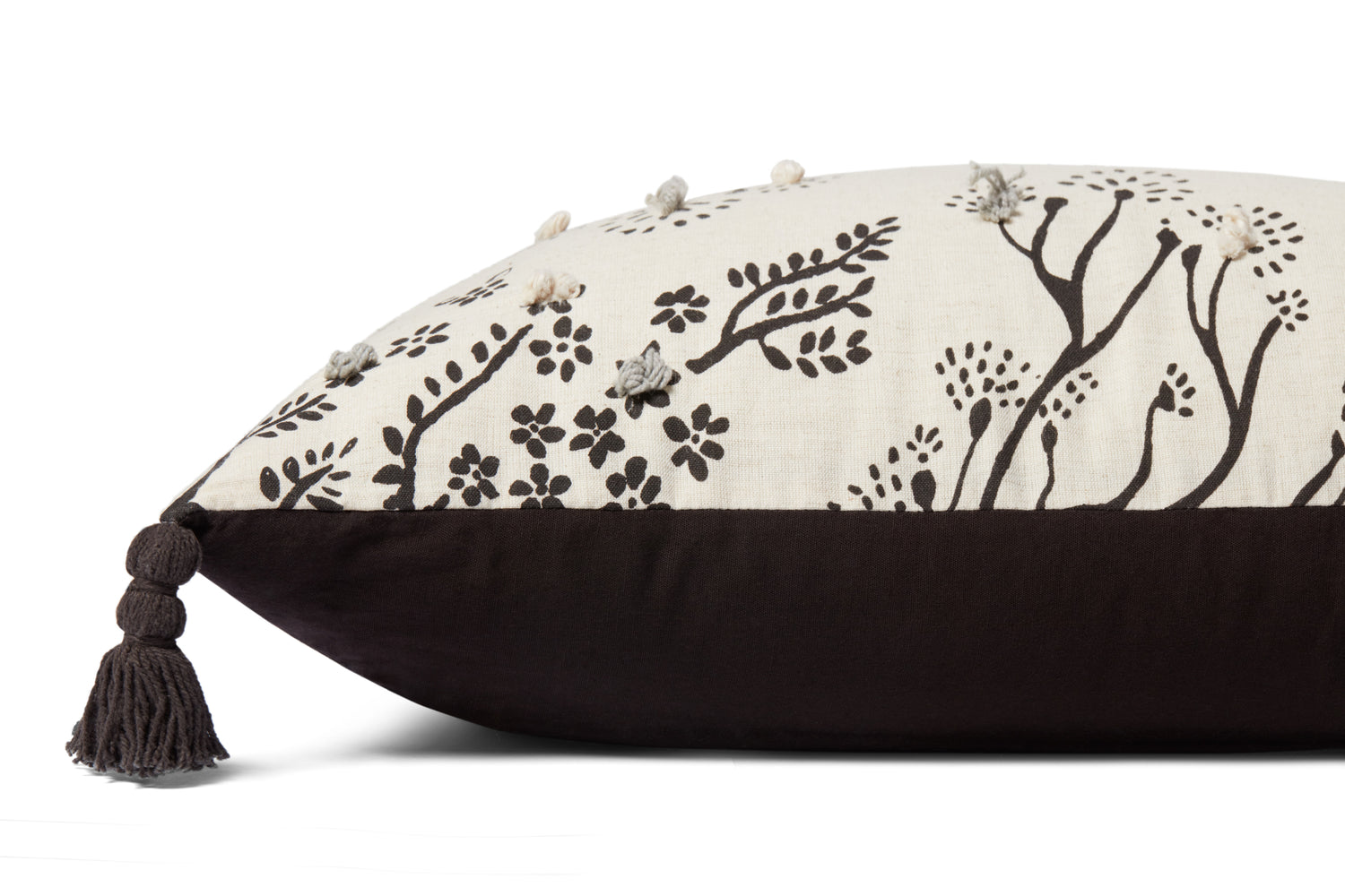 Hand Woven Ivory & Black Floral Pillow