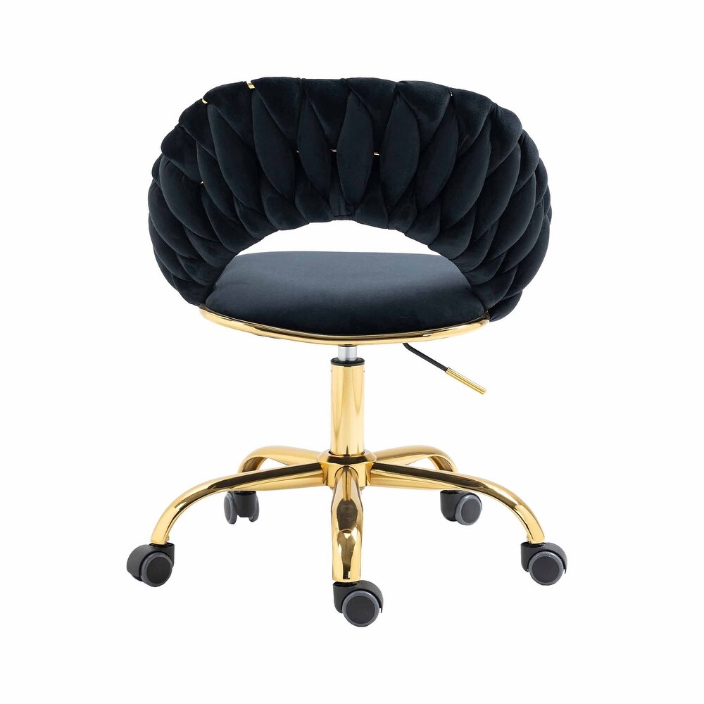 Modern Computer Office Chair  Adjustable Swivel Chair  Velvet Fabric Office Desk Chair  for Study  Living Room  Bedroom  Black