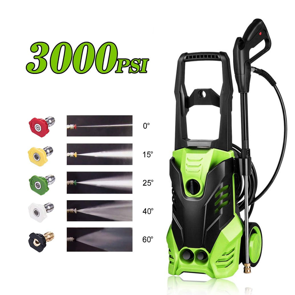 3000 PSI Electric Pressure Washer Power Washer 1800W Rolling Wheels High Pressure Washer Cleaner Machine with 5 Nozzles, 1.7 GPM