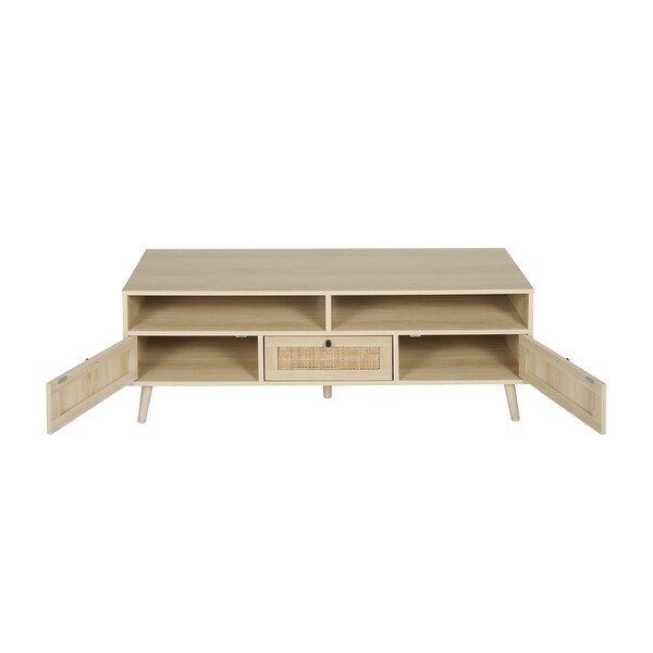 JASIWAY Modern TV Stand with Rattan Door， Natural