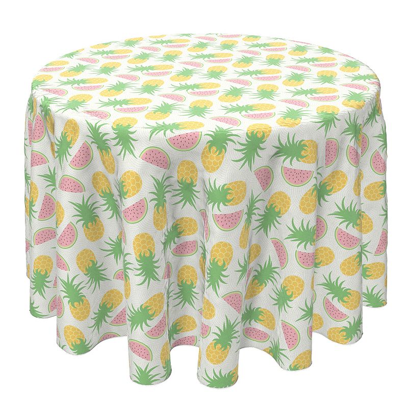 Round Tablecloth， 100% Cotton， 60 Round， Pineapple and Watermelon Graphics