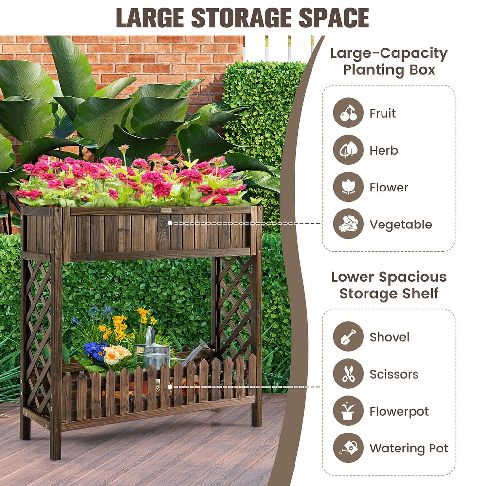 Costway 2 Tier Wood Raised Garden Bed Elevated Planter Box for   35.5''x 12''x 35.5''