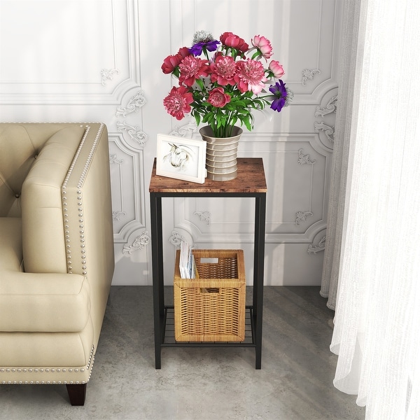 2-Tier End Side Table with Durable Metal Frame