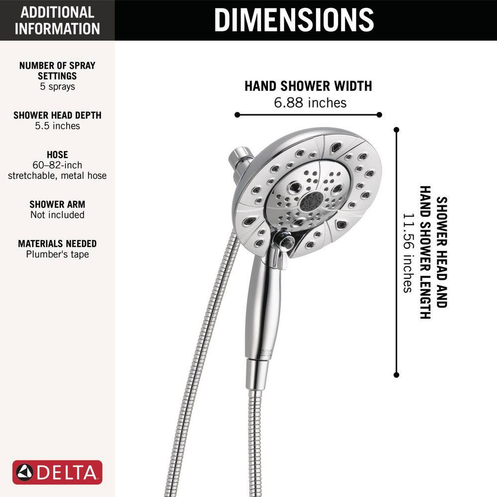 Delta In2ition 5-Spray Patterns 2.5 GPM 6.88 in. Wall Mount Dual Shower Heads in Lumicoat Chrome 58480-PR25-PK