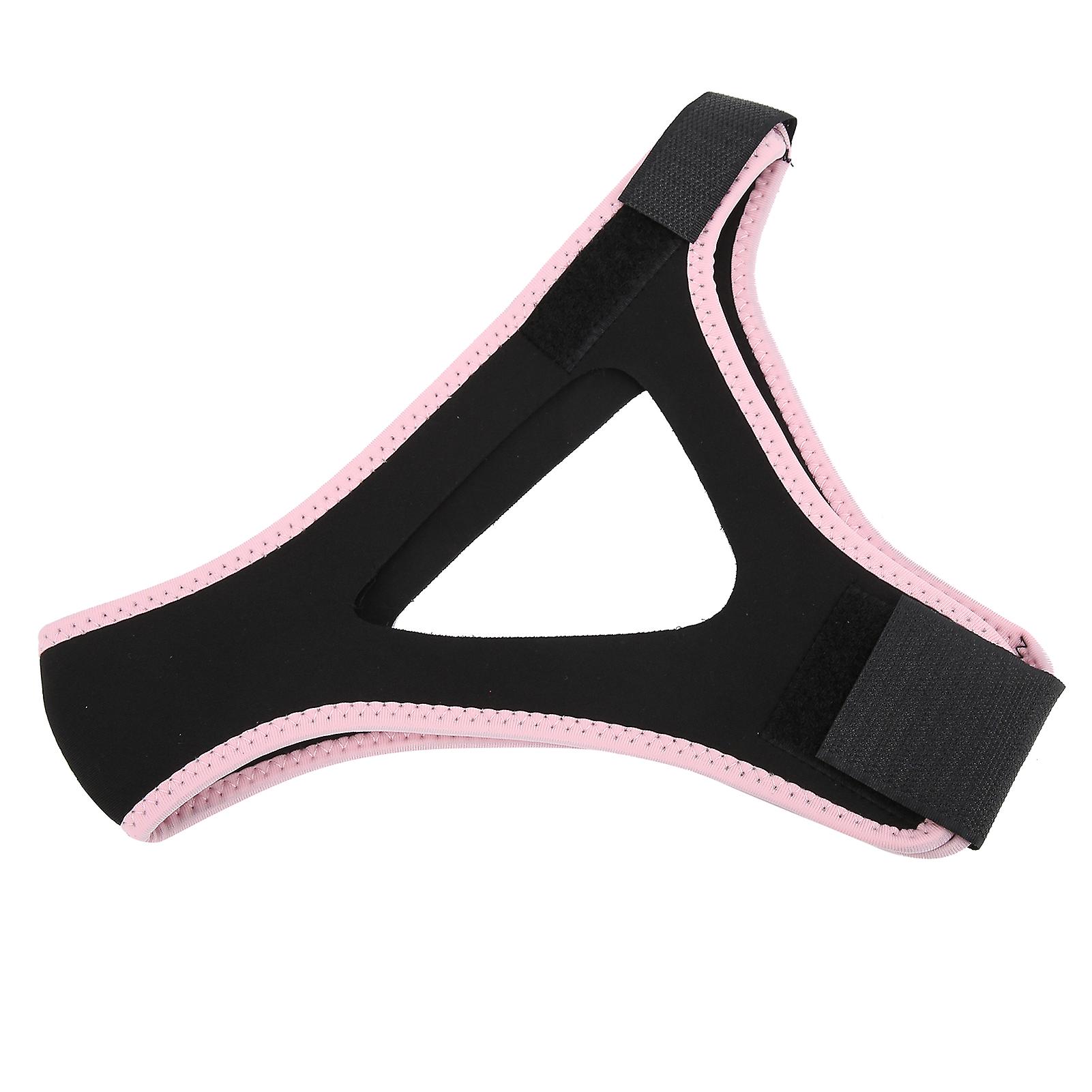 Antisnoring Chin Strap Adjustable Breathable Stop Snoring Strap Jaw Support Belt(black With Pink Edge )