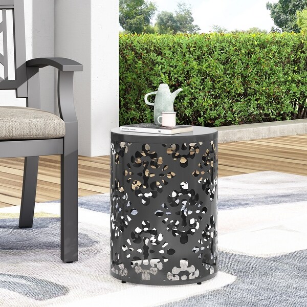 Metal end Table Outdoor Side Table for Patio，Concrete Side Table Tree Stump Side Table，Garden Stool Side Table