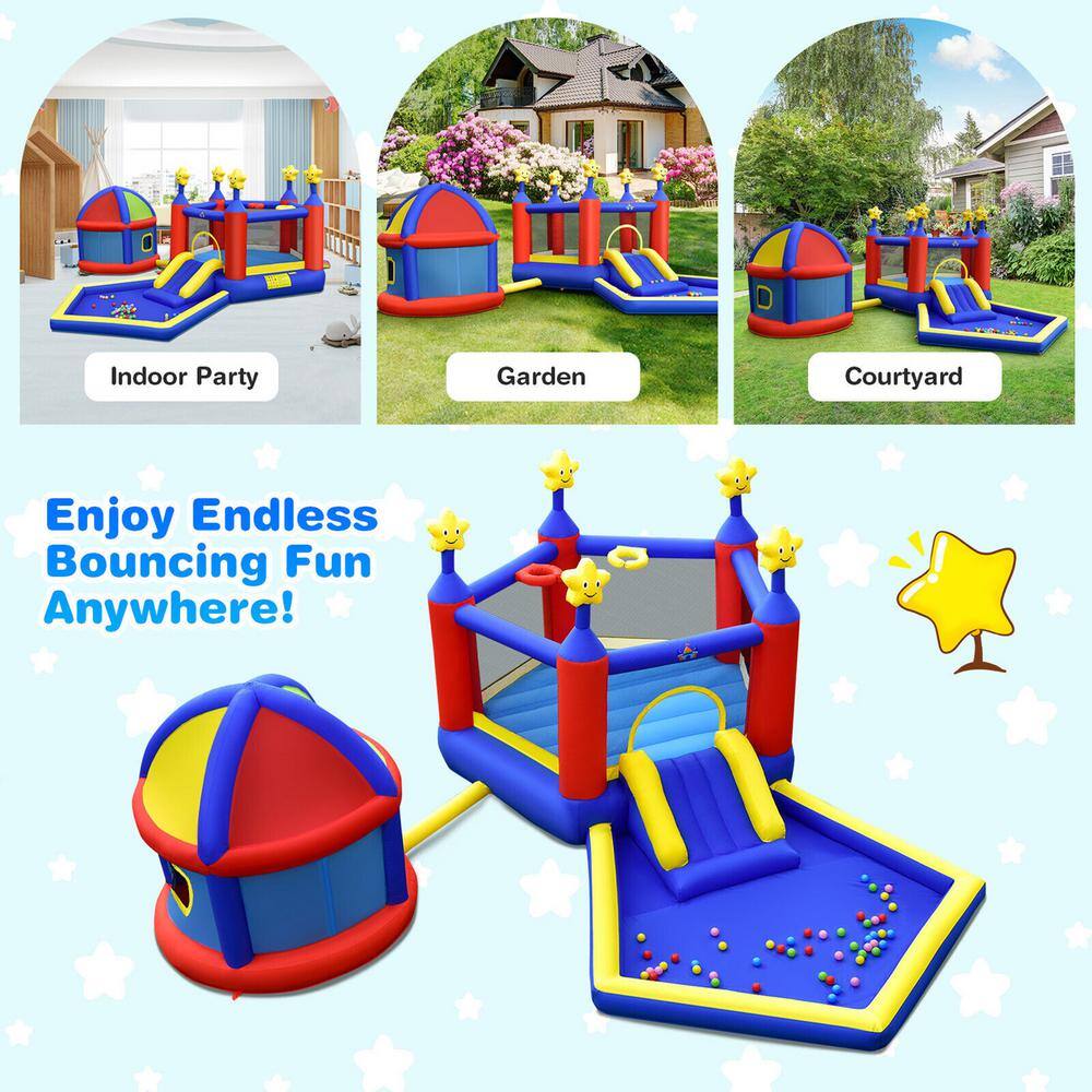 Gymax 735-Watt Inflatable Slide Castle Kids Bounce House Bouncy with Large Jumping Area Playhouse and Blower GYM09783