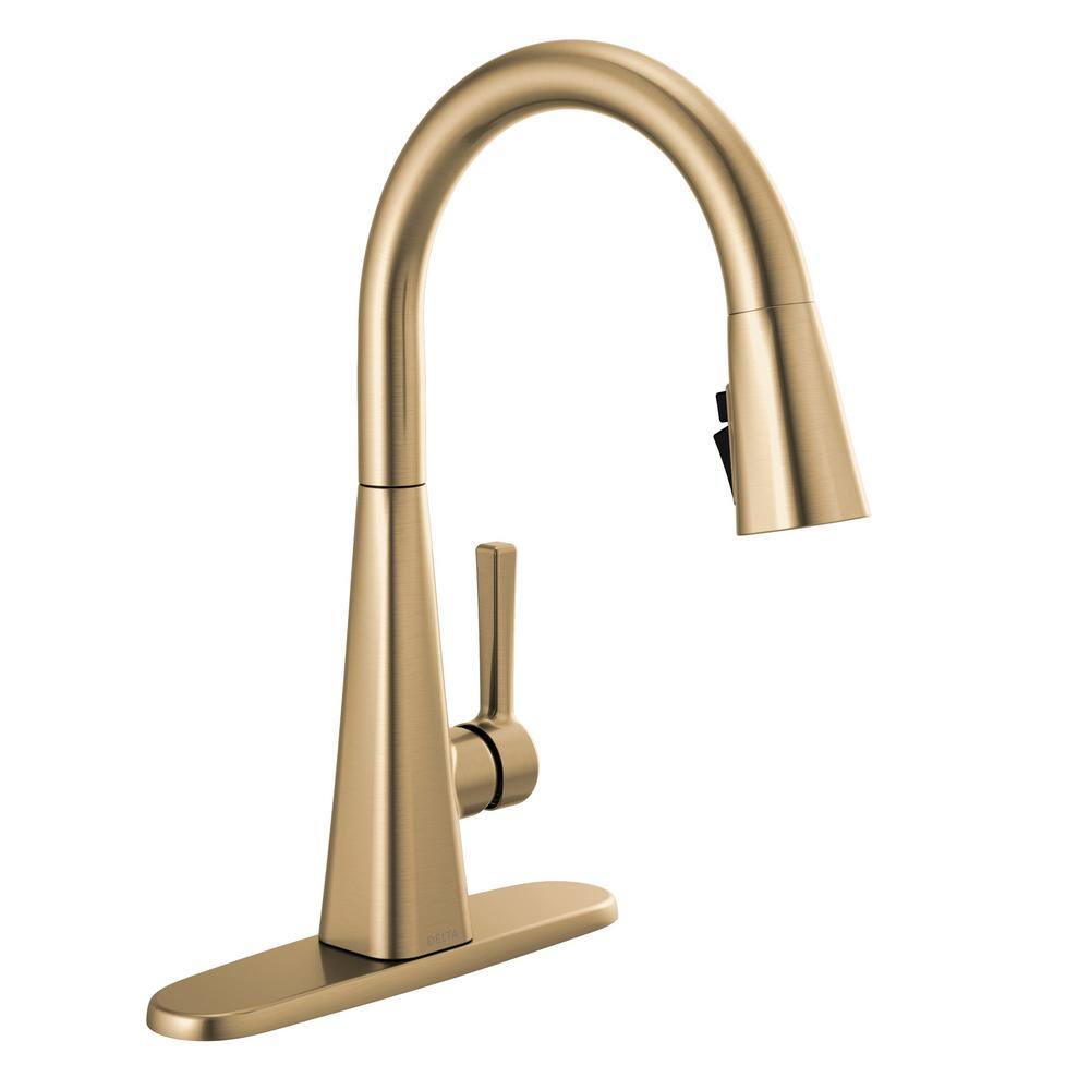 Delta Lenta Single-Handle Pull-Down Sprayer Kitchen Faucet with ShieldSpray Technology in Champagne Bronze 19802Z-CZ-DST