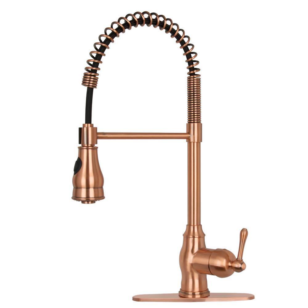 Akicon Single-Handle Pre-Rinse Spring Pull-Down Sprayer Kitchen Faucet in Copper AK518C