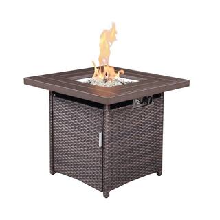 28 in. Square Wicker Outdoor Patio Propane Fire Pit Table with Lid ZQ-UPEBR