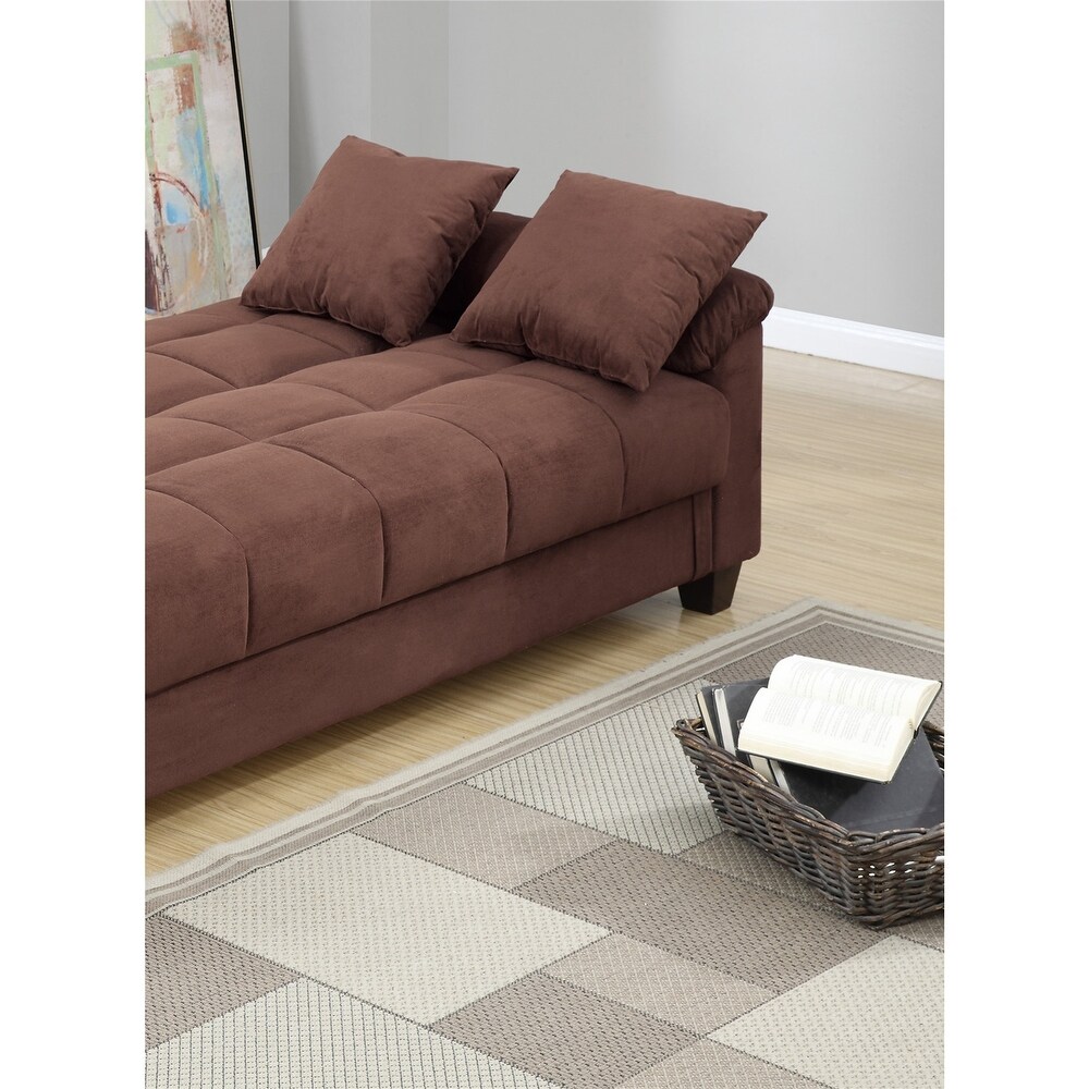 Contemporary Adjustable Sofa Chocolate Color Microfiber Futon Sofa