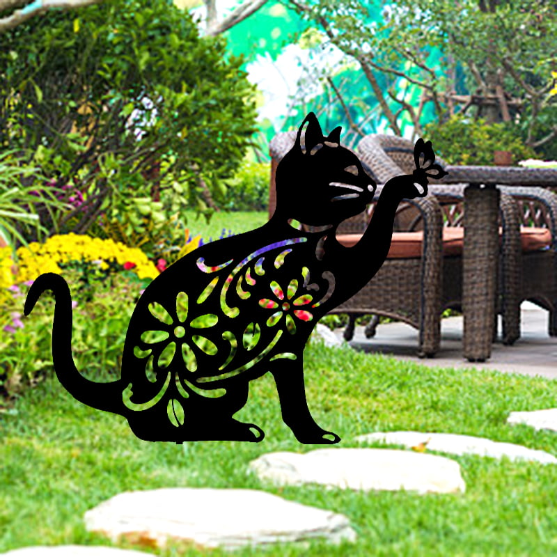 Black Cat Silhouette Garden Statue Stake for Yard Art Lawn Ornament Home Outdoor Decor