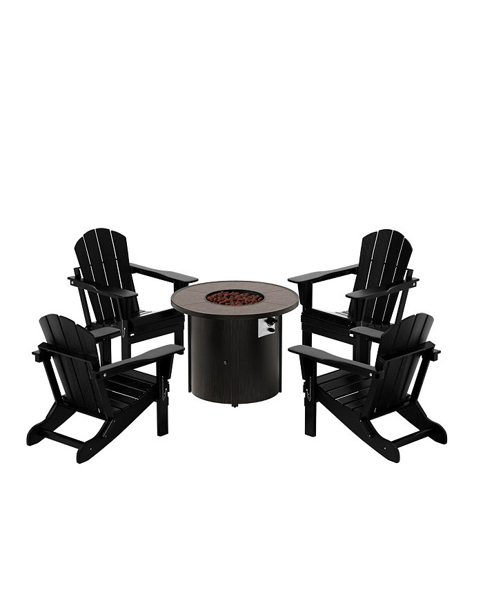 WestinTrends Outdoor Patio Folding Adirondack Chair With Round Fire Pit Table Sets