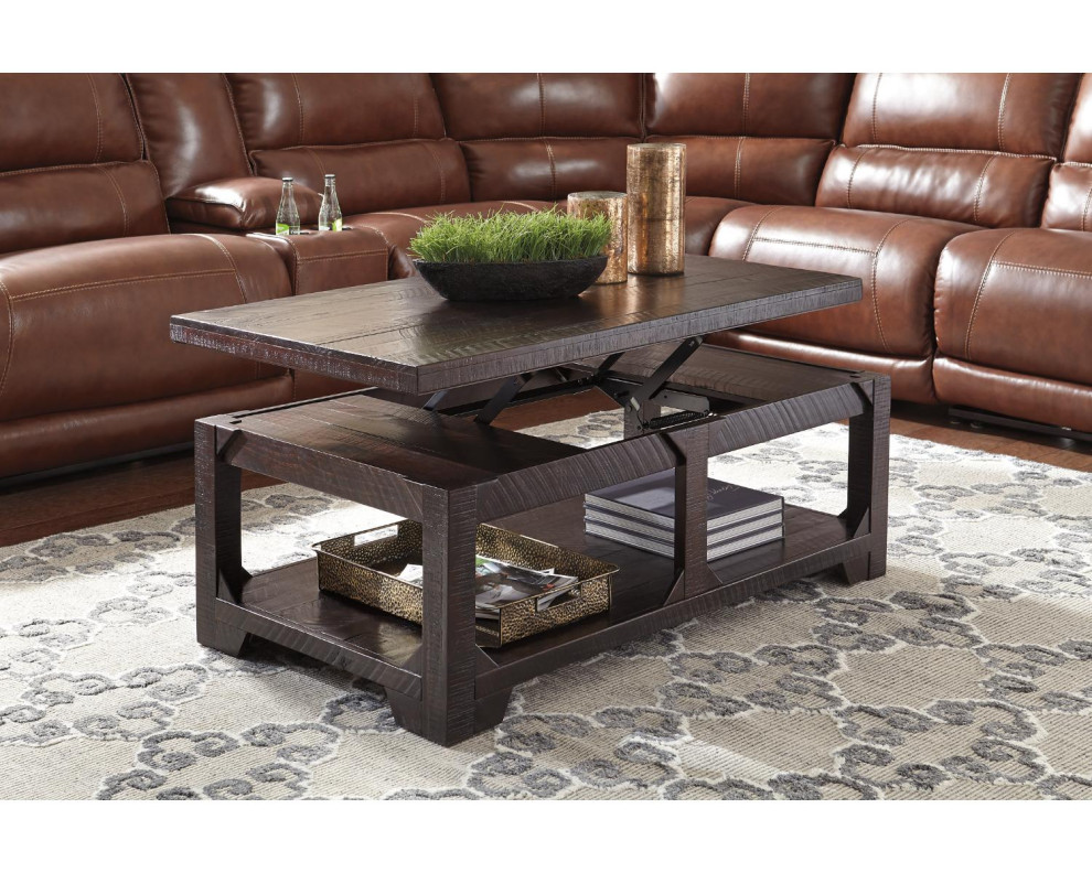 Rogness Casual Rustic Brown Lift Top Cocktail Table   Rustic   Coffee Tables   by Homesquare  Houzz