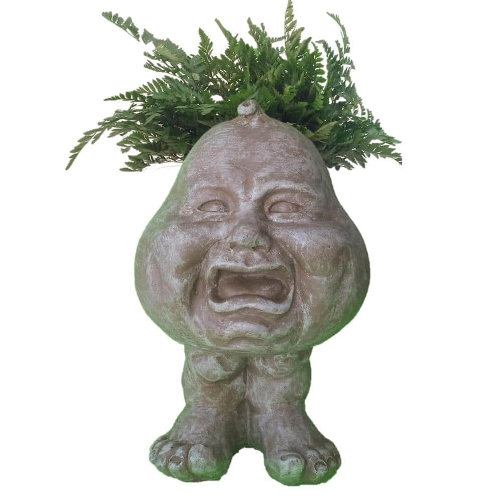 HOMESTYLES 12 in. Stone Wash Crybaby Muggly Planter Statue Hold 4 in. Pot 37067