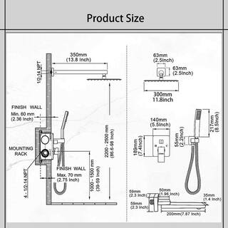 Magic Home 1-Spray 11.8 in. Square Hand Shower and Showerhead from Wall Combo Kit with Slide Bar in Black (Valve Included) MH-KST-S312B