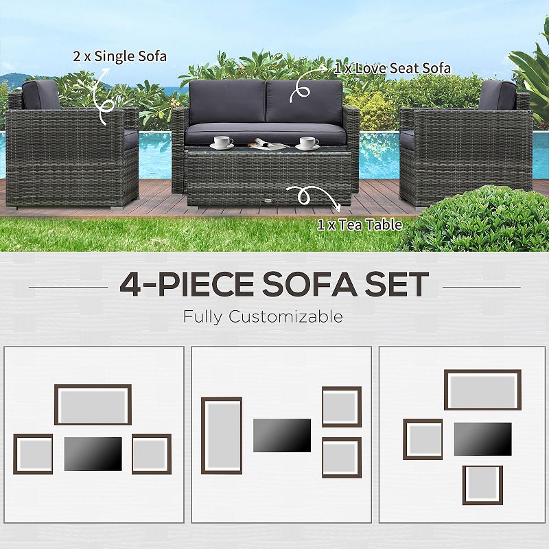 Outsunny 4-Piece Patio Furniture Set for the Backyard/Patio/Deck， Rattan， Grey