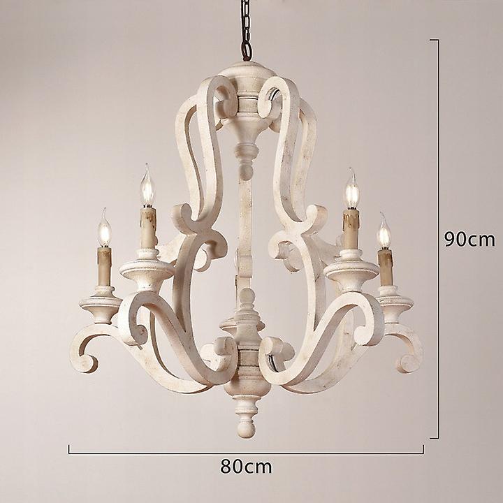 Phube Wood Chandelier Retro Rustic Pendant Lamp White Hanging Lighting