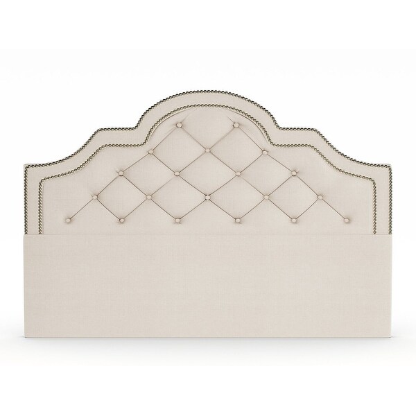 Richmond King Size Tufted Nailhead Trim Beige Fabric Headboard - - 35780165