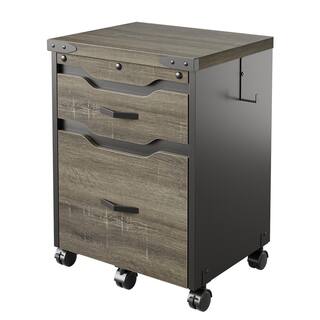 Bestier 2-Drawer Retro Grey Oak Dark 25 in H x 18.6 in W x 15.6 in D Wood Vertical File Cabinet with Wheels and Hook H400104A-RGOD