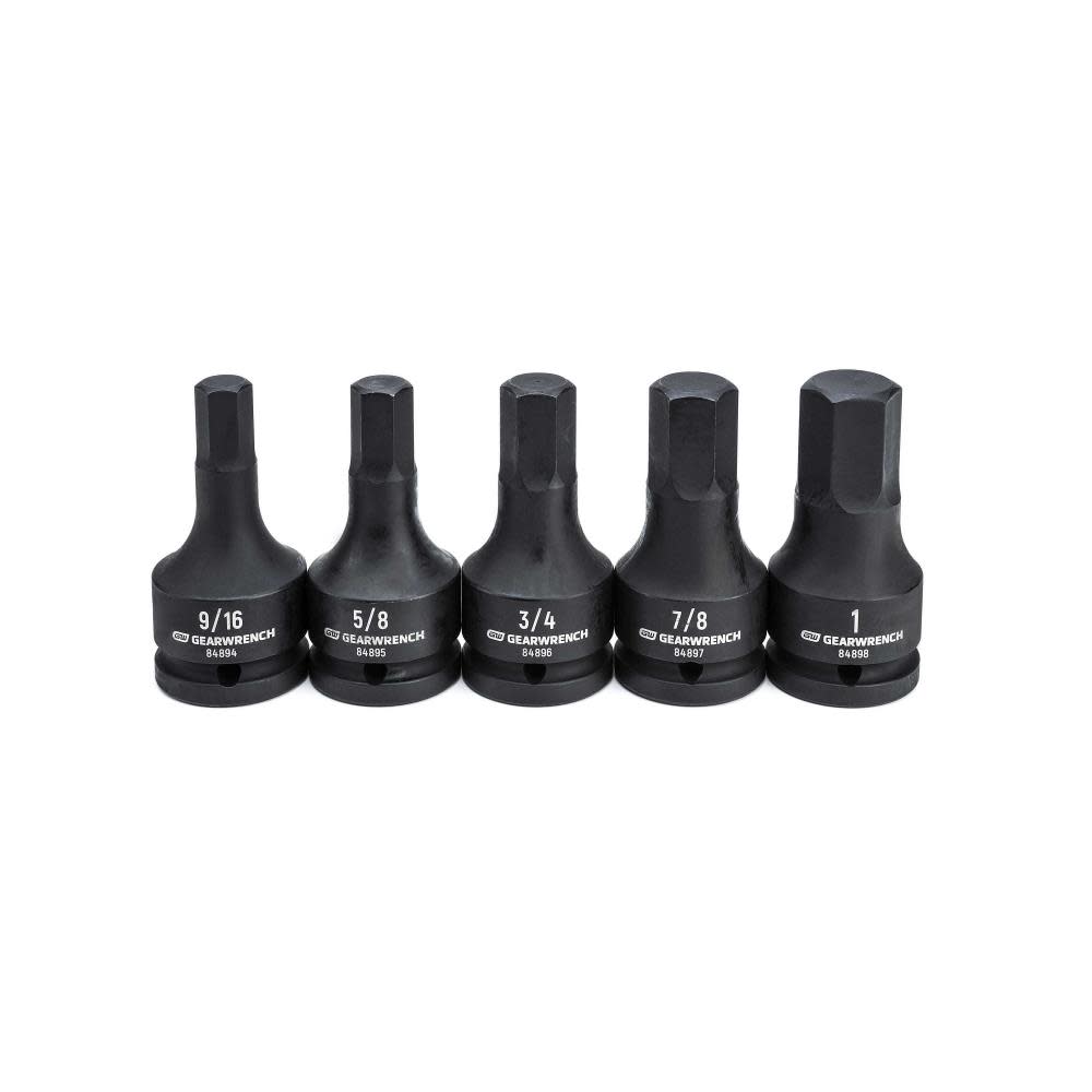 5 Pc 3/4 Drive Hex Bit Impact SAE Socket Set ;