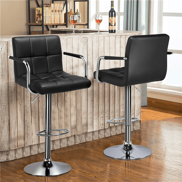 Easyfashion Bar Stool with Adjustable Height and 360-Degree Swivel， Black， Set of 2