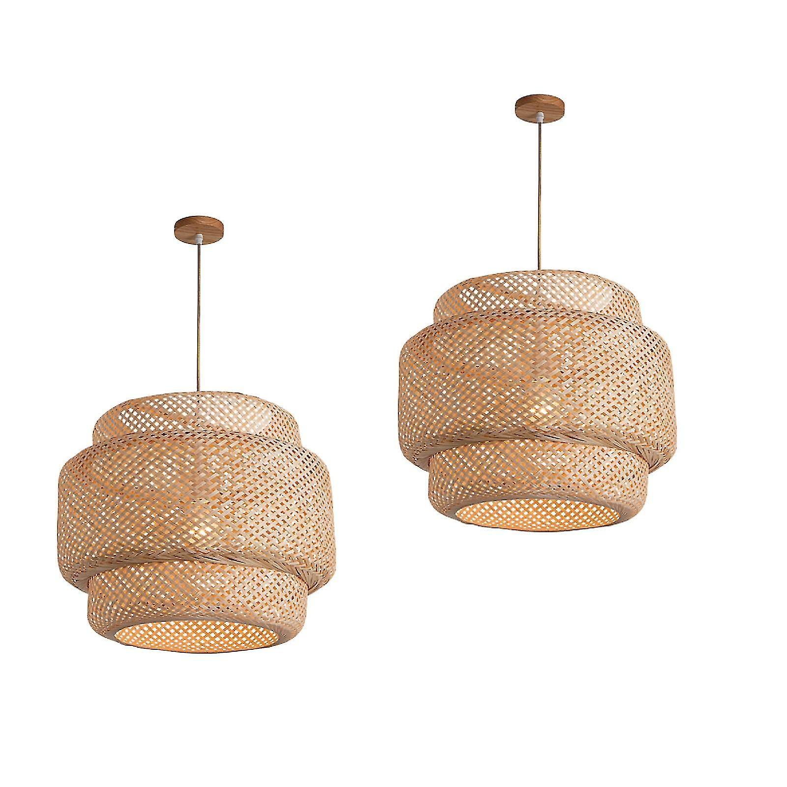 2-pack Handcrafted Bamboo Ceiling Pendant Light Hanging Cafe Lamp For Hotel