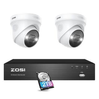 ZOSI 4K UHD 8-Channel 2TB PoE NVR Security Camera System with 2 8MP Wired Spotlight Cameras Color Night Vision 2-Way Audio 8SN-2258W2-20-US-A2