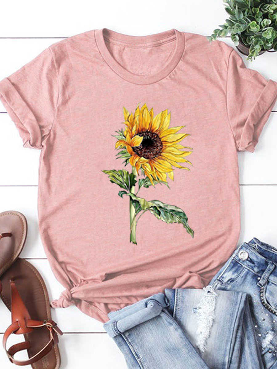 Sunflower Pattern Simple Short Sleeve T-Shirt