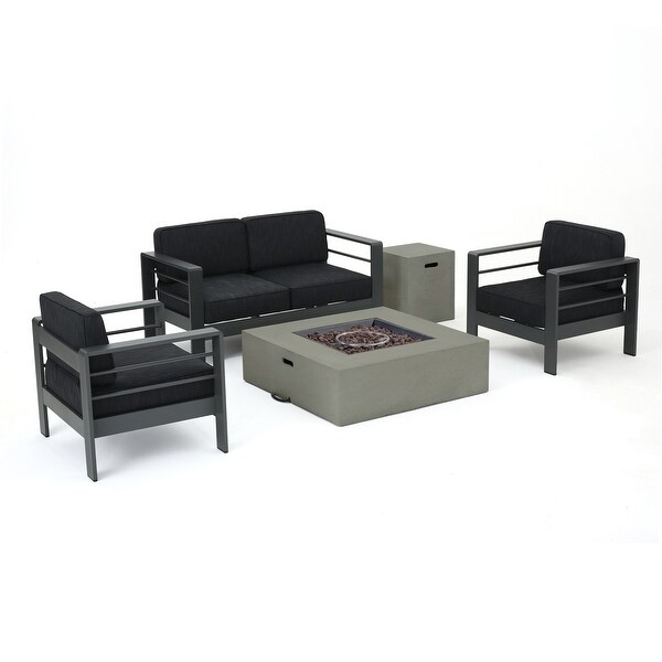 Cape Coral Outdoor Aluminum 5piece Chat Set with Cushions and Fire Table by Christopher Knight Home