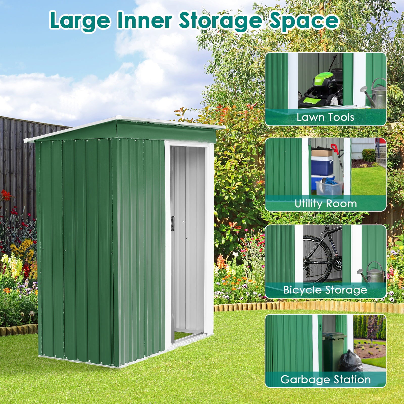 OKVAC 5' x 3' Outdoor Metal Storage Shed Lockable Garden Tools House