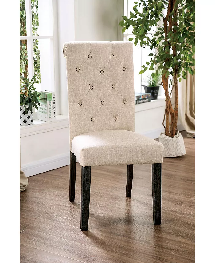 Simple Relax Set of 2 Dining Chairs with Button Tufted Design in Antique Black and Ivory