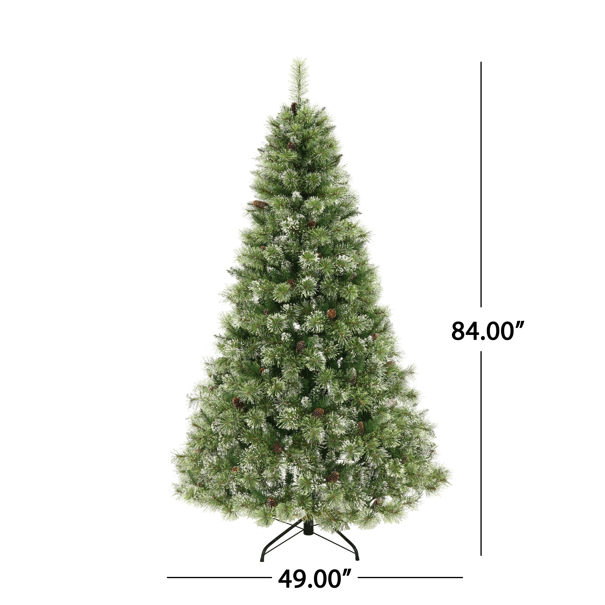 7-foot Cashmere Pine and Mixed Needles Pre-Lit Clear LED Hinged Artificial Christmas Tree with Snow and Glitter Branches and Frosted Pinecones