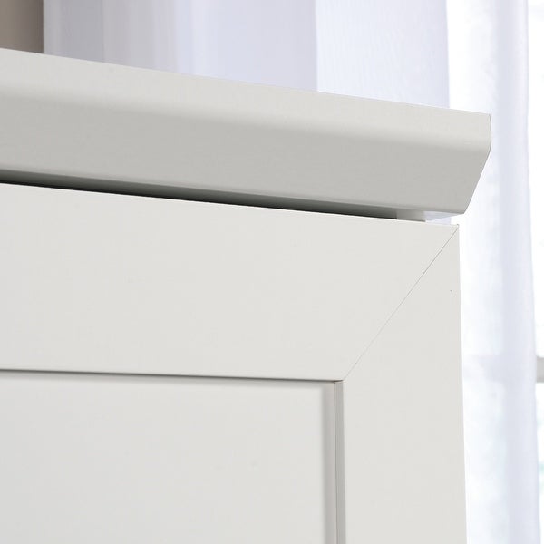 Wood Wardrobe with Drawer and Adjustable Base Level in White - - 36787133