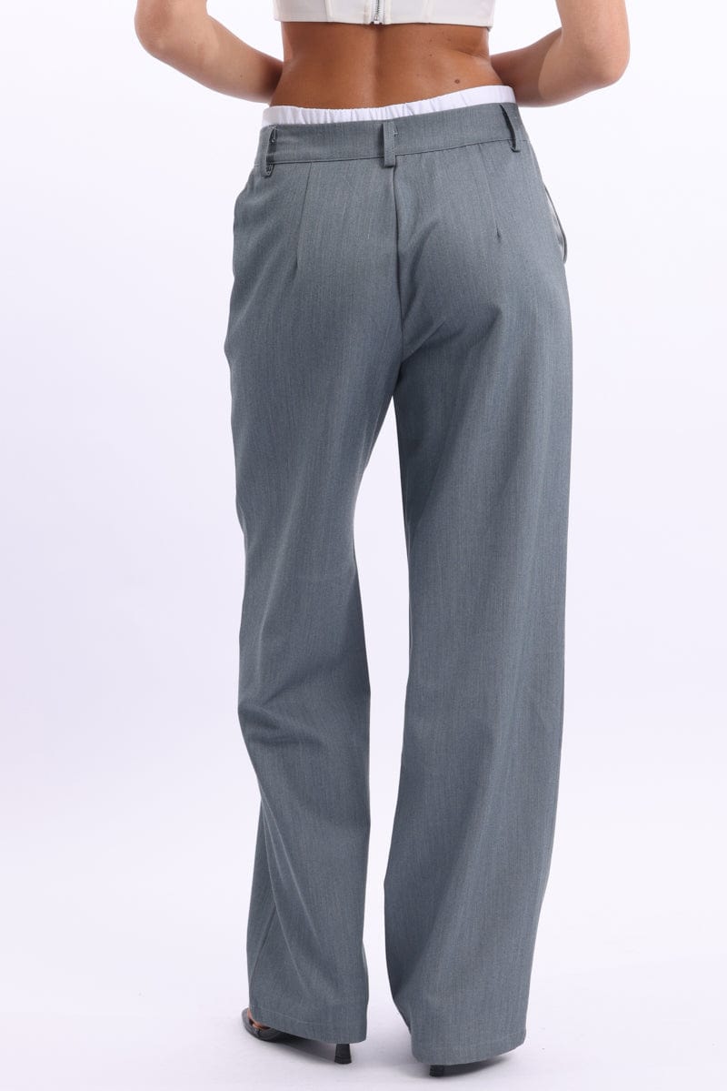 Grey Tailored Pants Boxer Wide Leg