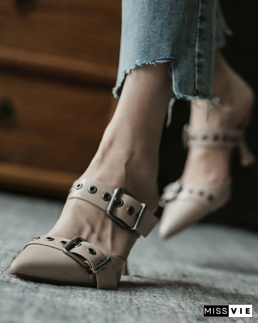 Solid Double Bandage Studded Eyelet High Heel Sandals