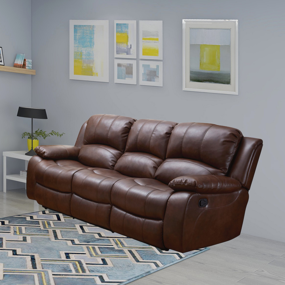 Betsy Furniture Bonded Leather Reclining Sofa  Brown   Contemporary   Sofas   by Vanity Art LLC  Houzz