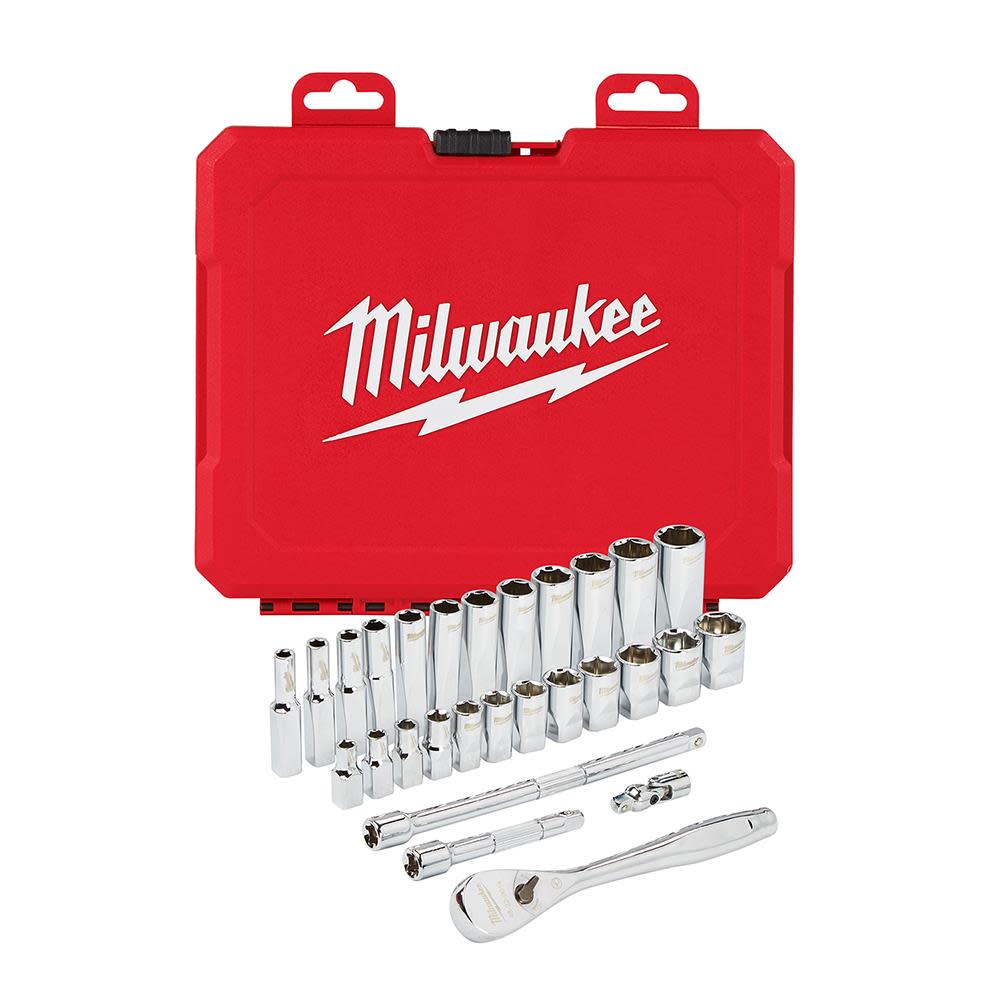 Milwaukee 1/4 in. Drive 28 pc. Ratchet and Socket Set - Metric 48-22-9504 from Milwaukee