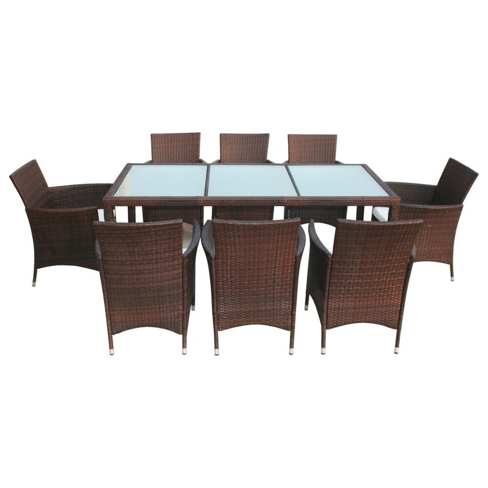 vidaXL 9 Piece Patio Dining Set with Cushions Poly Rattan Brown   74.8\