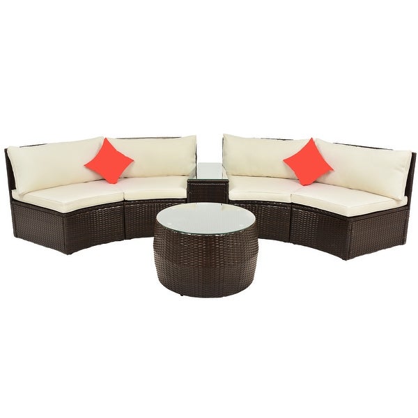 4-Piece Patio Furniture Sets Outdoor Half-Moon Sectional Furniture Wicker 2 People Sofa Set with Two Pillows and Coffee Table - Overstock - 35567172