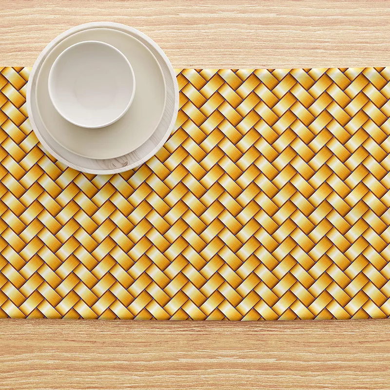 Table Runner， 100% Polyester， 12x72， Gold Shine Basketwork