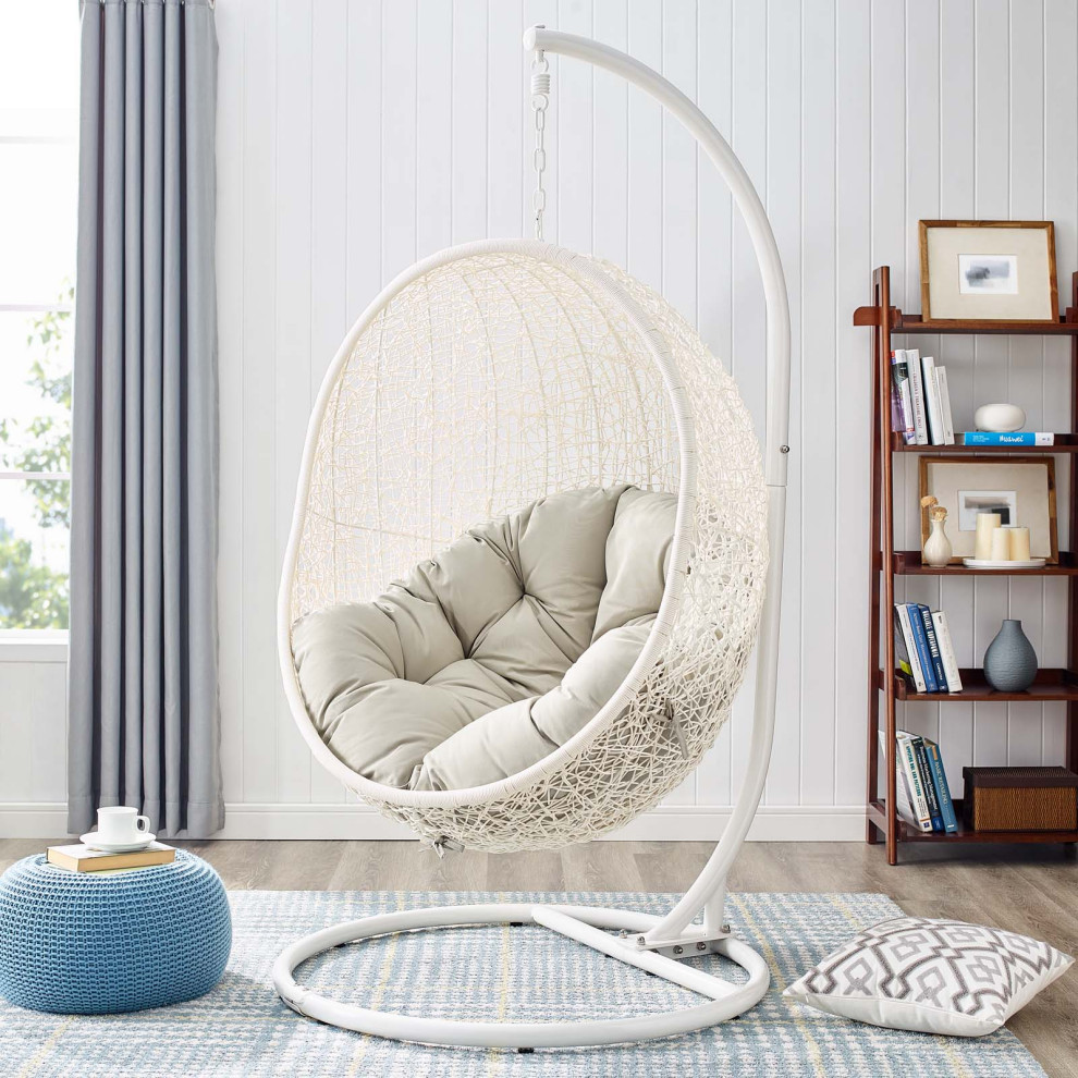 Hide Outdoor Wicker Rattan Swing Chair With Stand   Hammocks And Swing Chairs   by ShopFreely  Houzz