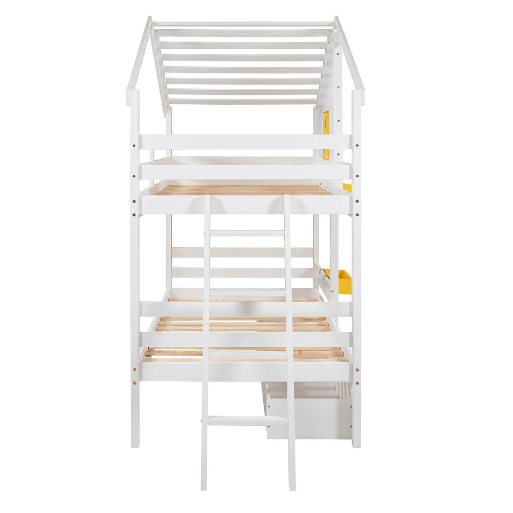 Contemporary Unique Design Twin over Twin Bunk Bed with 2 Drawers  1 Storage Box  1 Shelf and Quality Structure for Bedroom